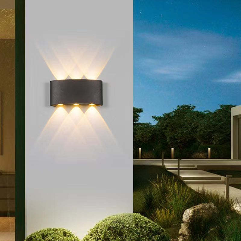 Ray Modern Rectangular Metal Outdoor Wall Lamp, Black/White, Water-wave
