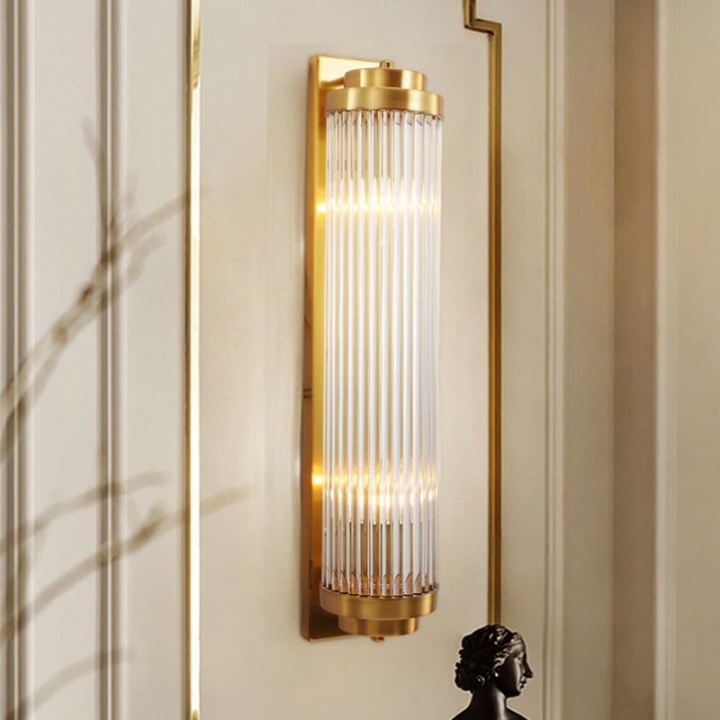 Ray Modern Cylindrical Metal/Crystal Wall Lamp, Gold