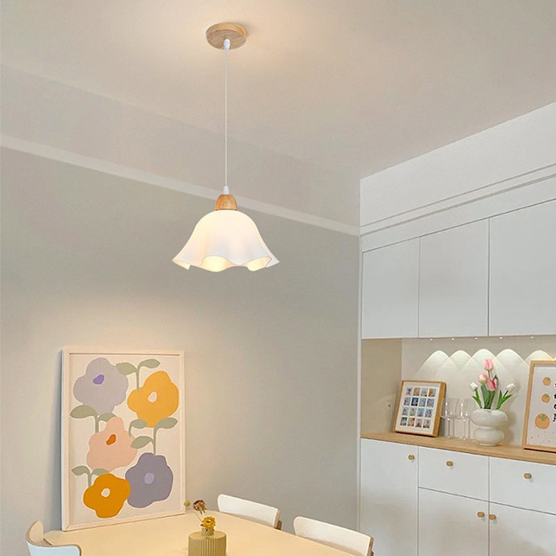 Muto Minimalist Flower Acrylic/Wood Pendant Light, White