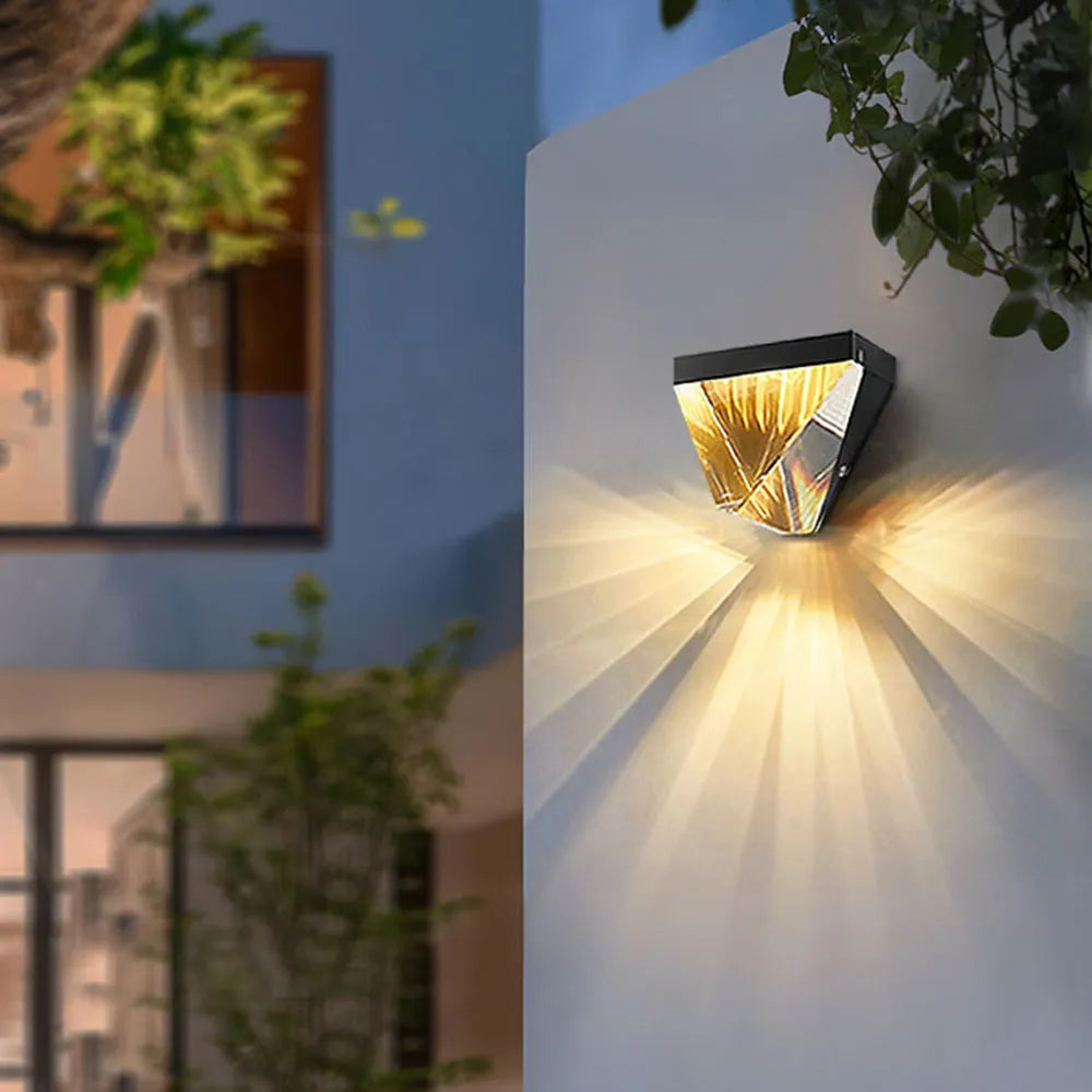Ray Waterproof Diamond Shape Metal/Crystal Outdoor Wall Lamp, Gold/Black