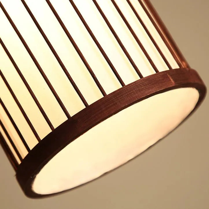 Ritta Weave Cylinder Pendant Light, Coffee/Wood, Metal/Bamboo
