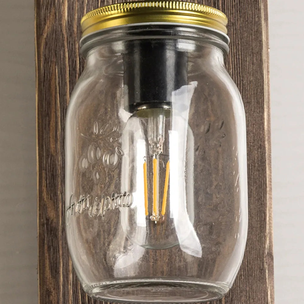 Epoch Vintage Jar Shape Wood Metal Wall Lamp