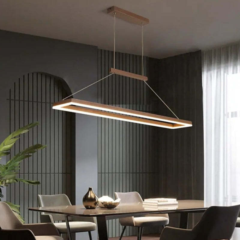Arisha Modern Rectangular Hanging Pendant Light, Gold/Coffee