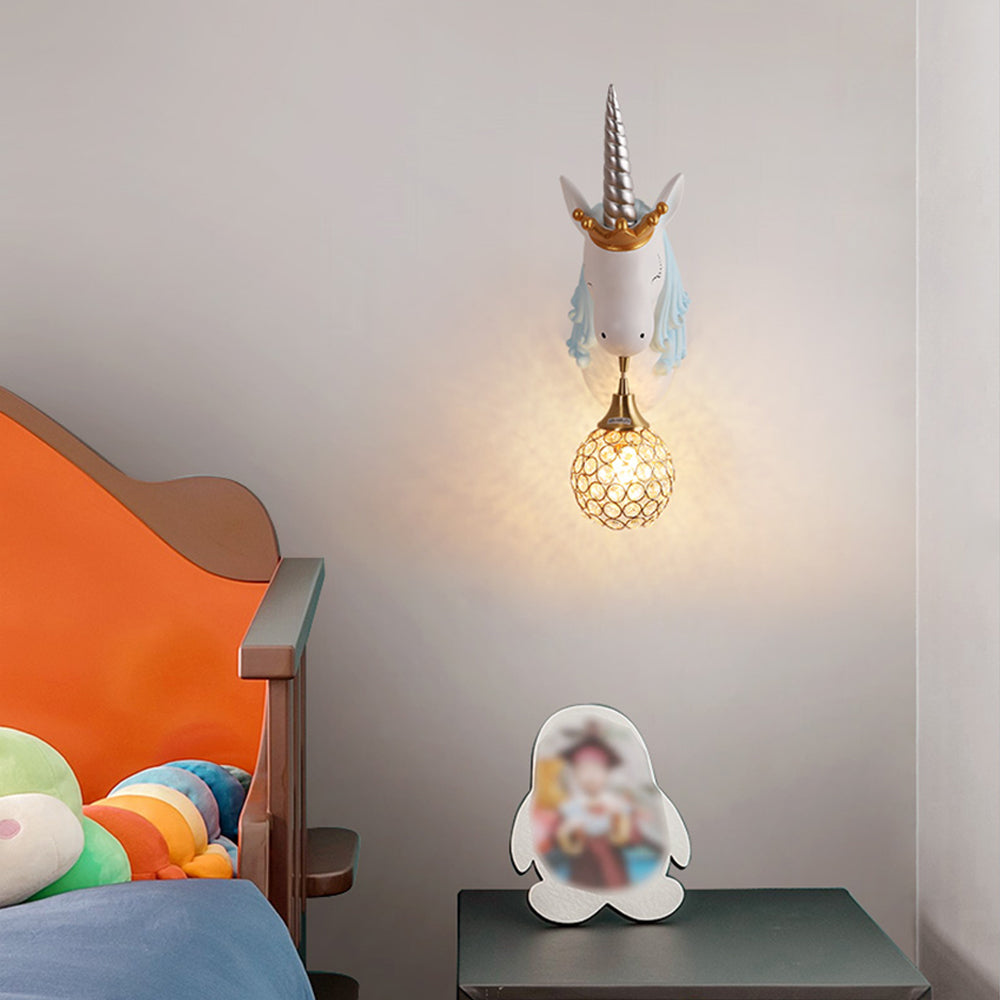 Arisha Modern Unicorn/Strawberry Art Wall Lamp, Pink/Blue