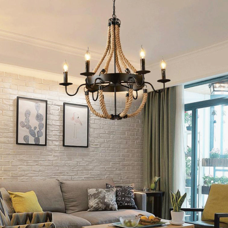 Epoch Industrial LED Pendant Light Metal/Rope Black Living Room/Bar