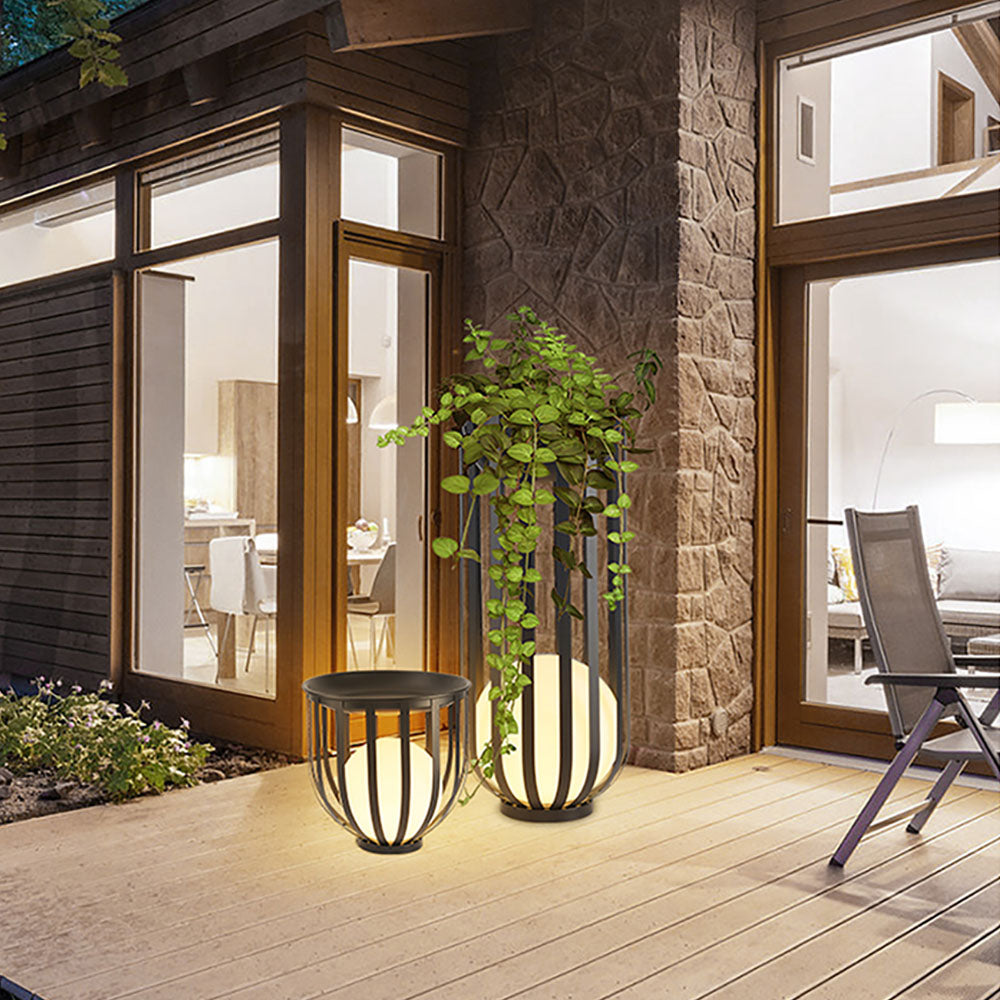 Ray Modern Globe Solar/Rechargeable Outdoor Floor Lamp, Black