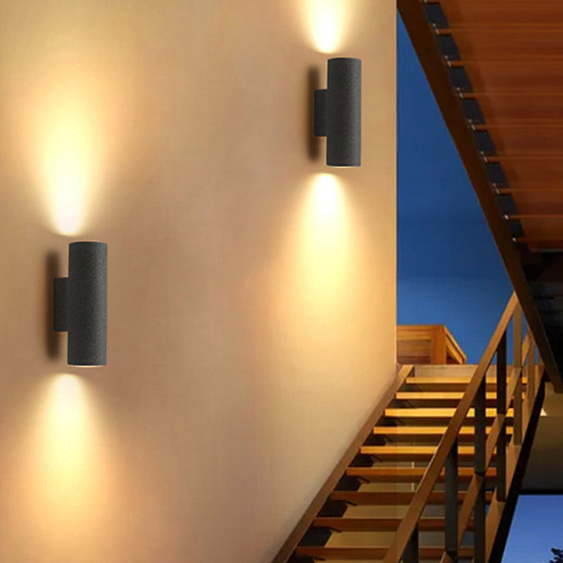 Ray Minimalist Cylindrical Double-headed Cement Outdoor Wall Lamp, Black/White