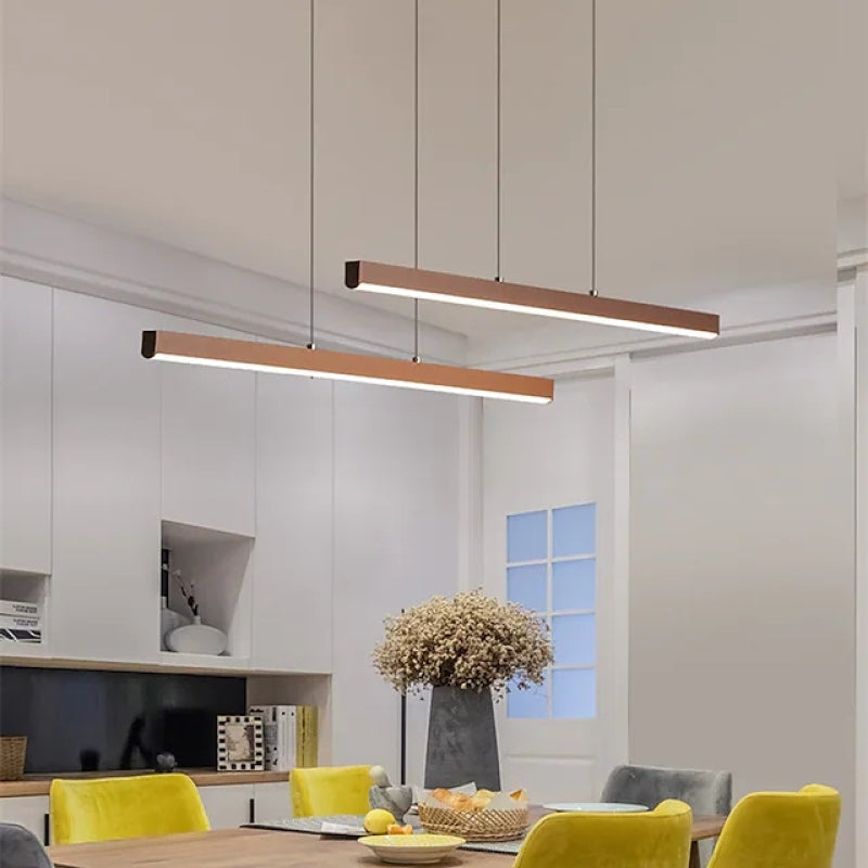 Arisha Modern Minimalist Double-Linear Metal Pendant Light, Brown
