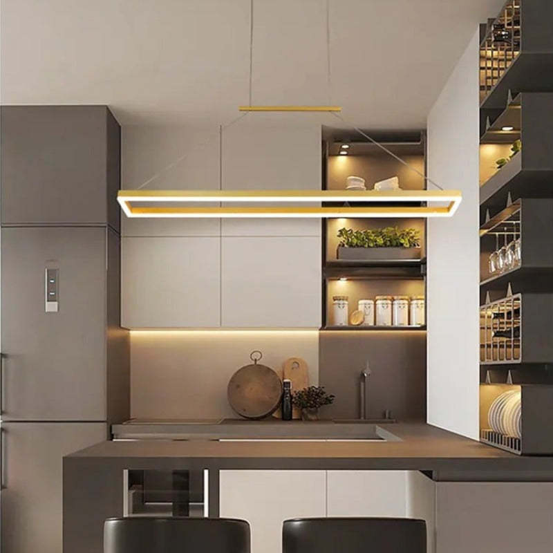 Arisha Modern Rectangular Hanging Pendant Light, Gold/Coffee