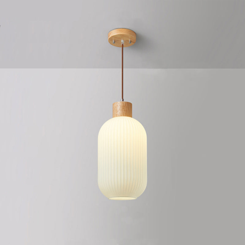 Muto Modern Wood/Glass Pendant Light, White