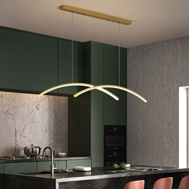 Arisha Pendant Light Linear/Double Curve Modern, Metal, Black/Gold