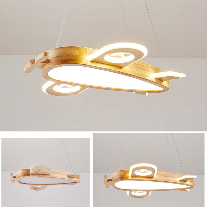 Arisha Modern Natural Creative DIY Children Airplane Shape Acrylic Pendant Light ,Wood