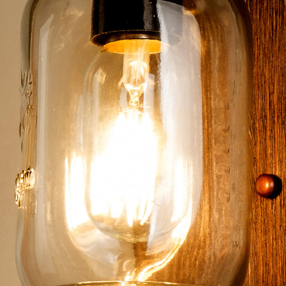 Epoch Vintage Jar Shape Wood Metal Wall Lamp
