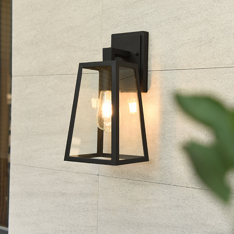 Austin Retro Black Industrial Lantern Wall Lamp, Metal & Glass