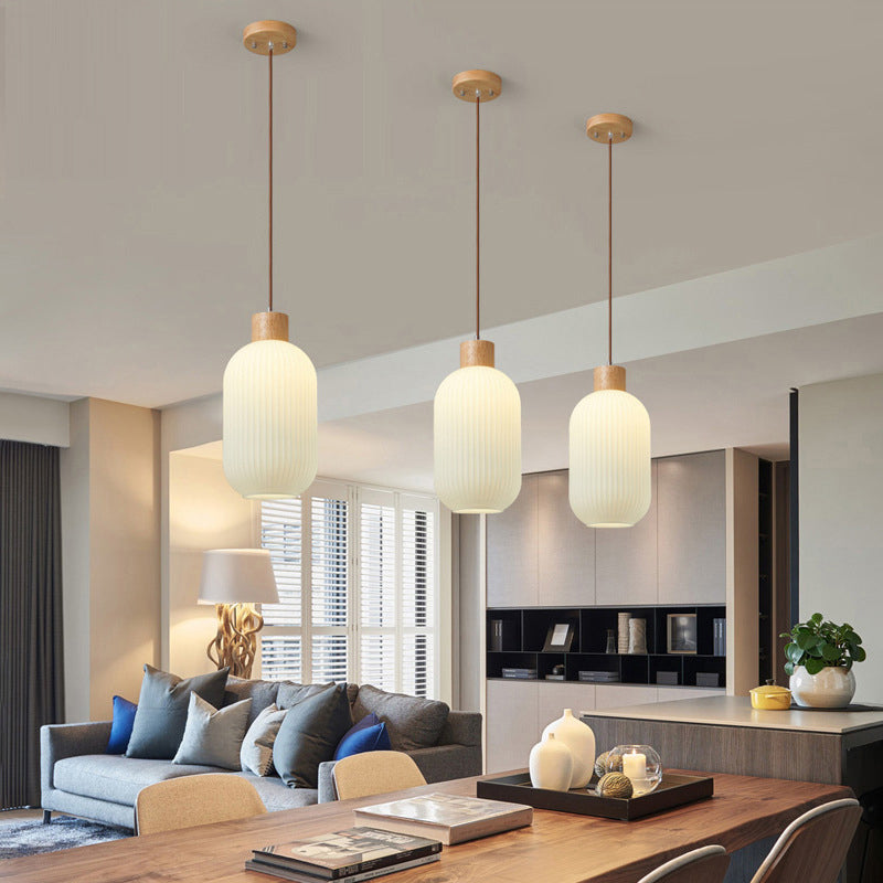 Muto Modern Wood/Glass Pendant Light, White