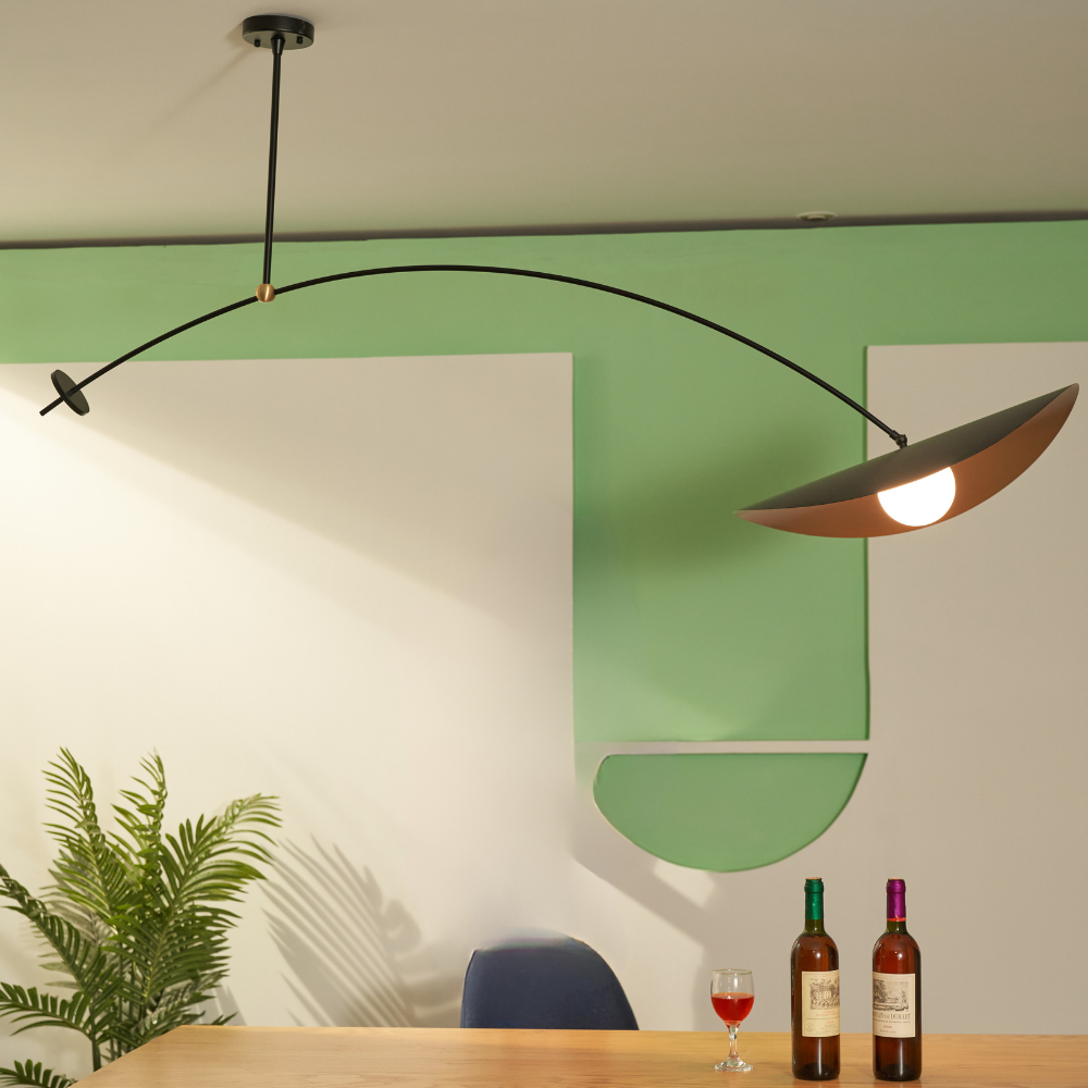 Arisha Minimalist Lotus Leaf Shaped Metal Pendant Light, Black/Gold