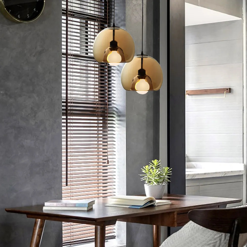 Valentina Modern Globe Glass Pendant Light, Amber/Smoky Grey