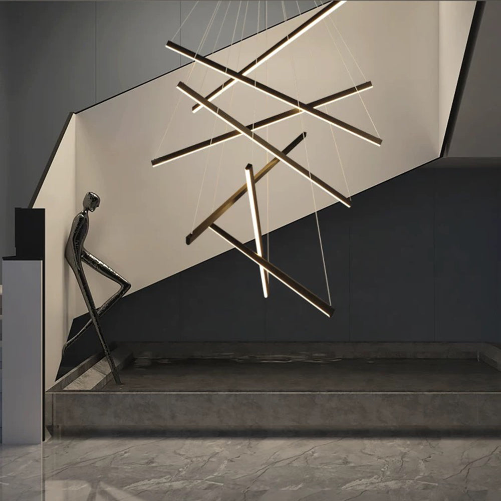 Arisha Minimalist Linear Metal Pendant Light, Living Room, Black