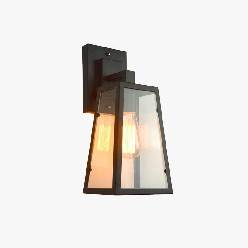 Austin Retro Black Industrial Lantern Wall Lamp, Metal & Glass
