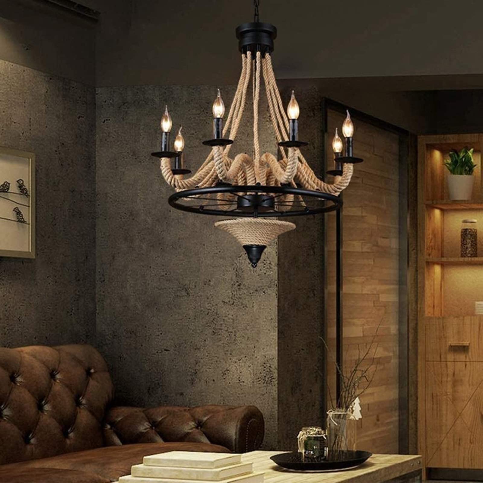 Epoch Antique LED Pendant Light Black Metal/Rope Bar