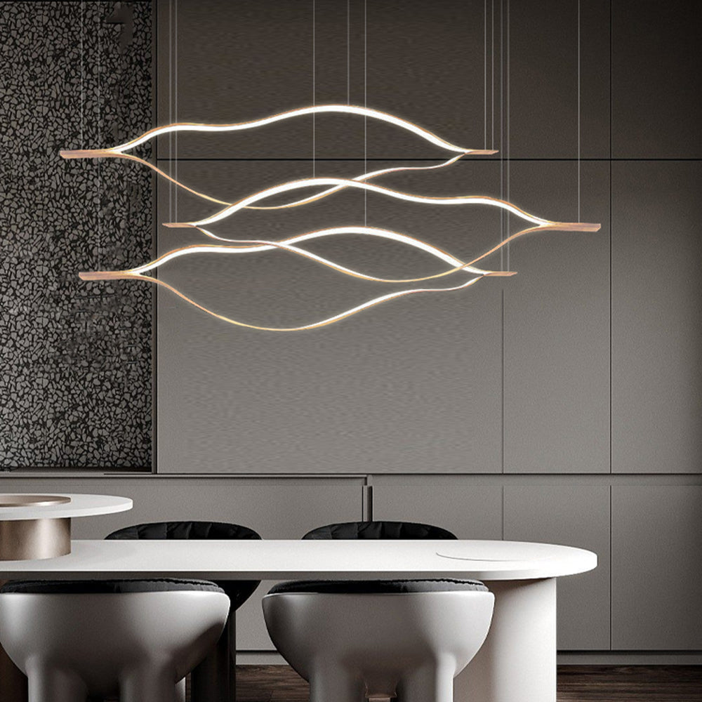 Arisha LED Linear Minimalist Wave Golden Leaf Shaped Pendant Light