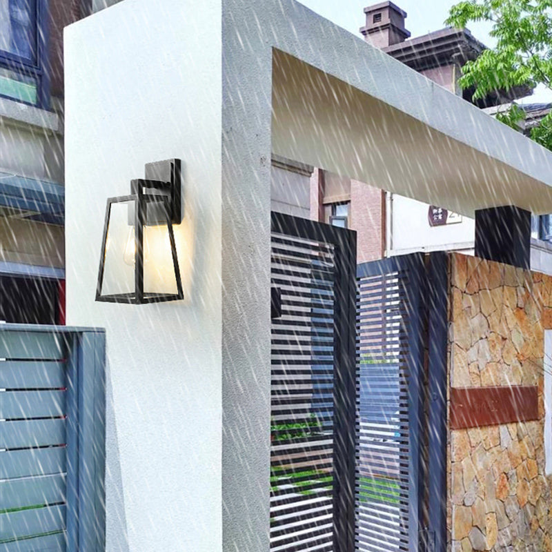 Austin Retro Black Industrial Lantern Wall Lamp, Metal & Glass