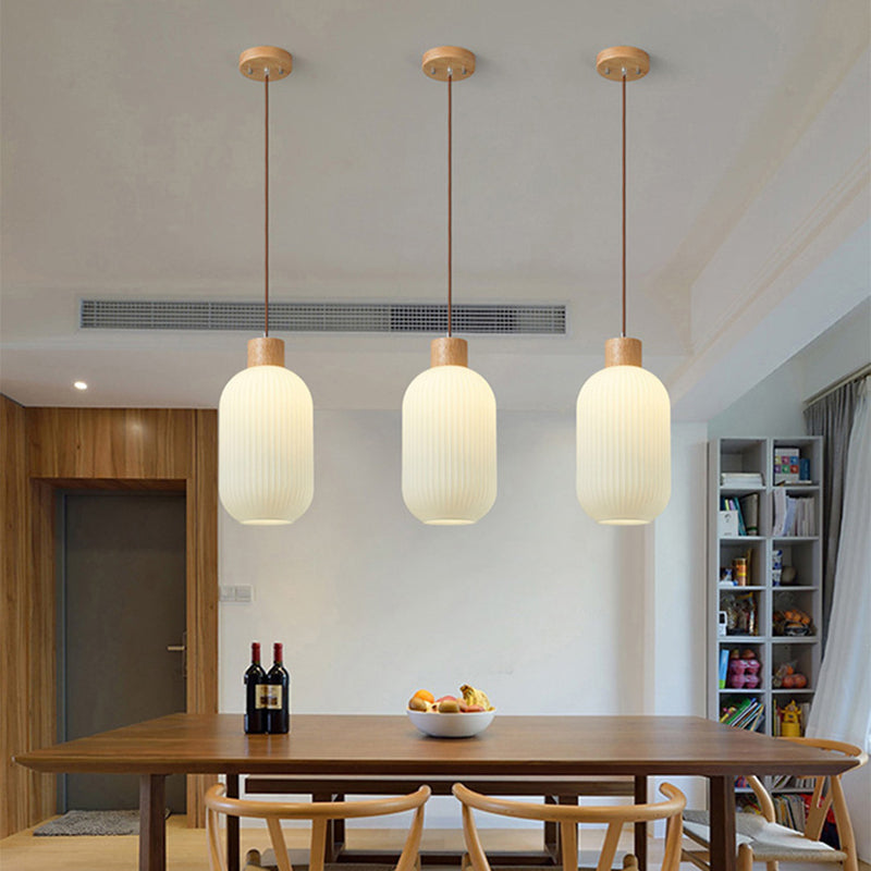 Muto Modern Wood/Glass Pendant Light, White