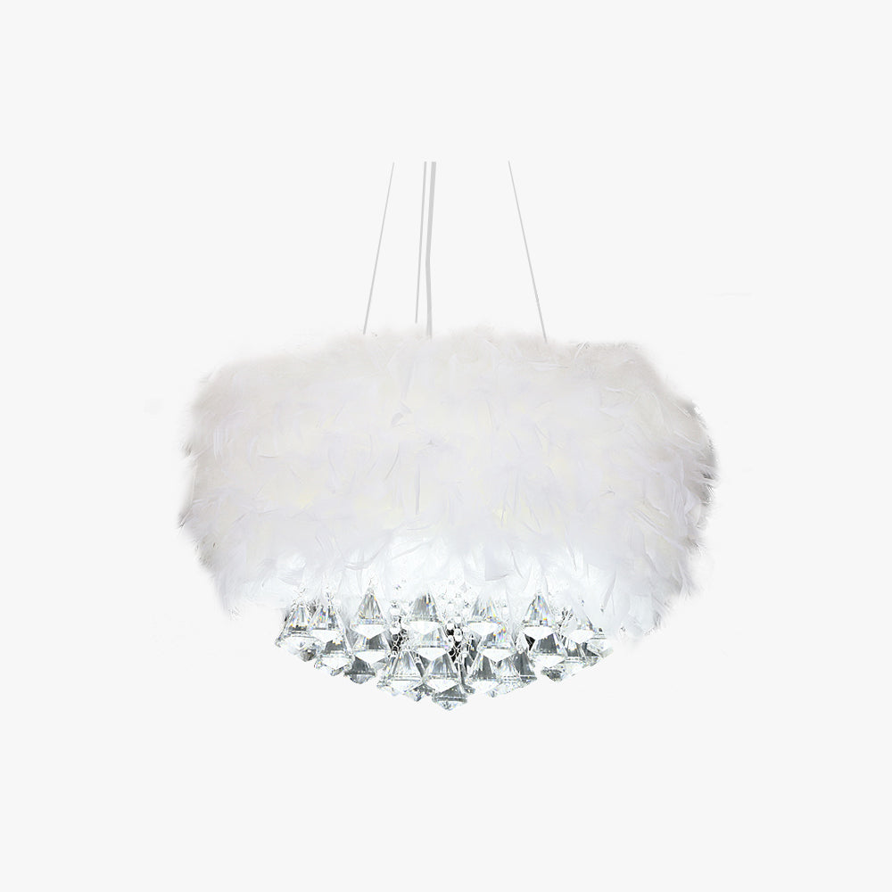 O'Moore Modern Luxury Round Chandelier, Feather/Crystal, White