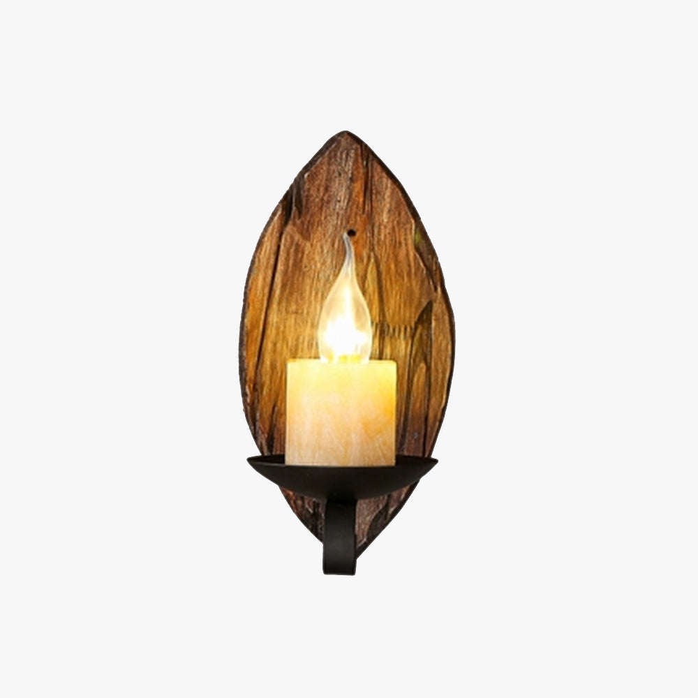 Epoch Vintage Leaf Shape Wood Metal Wall Lamp