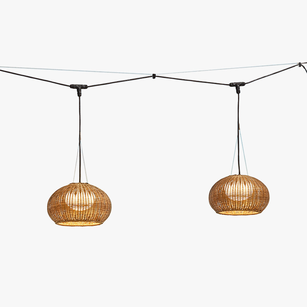 Ray Retro Lantern Gold Pendant Light, Bamboo/Acrylic