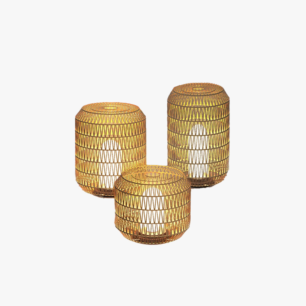 Ray Vintage Lantern Rattan Floor Lamp, Hardwired/Solar, Beige