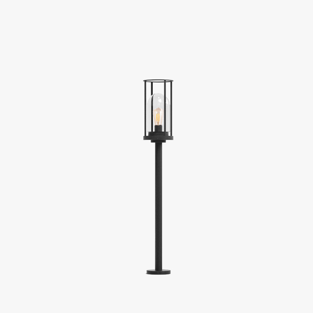 Ray Metal Cylindrical Lantern Shaped Solar Outdoor Path Light, Black
