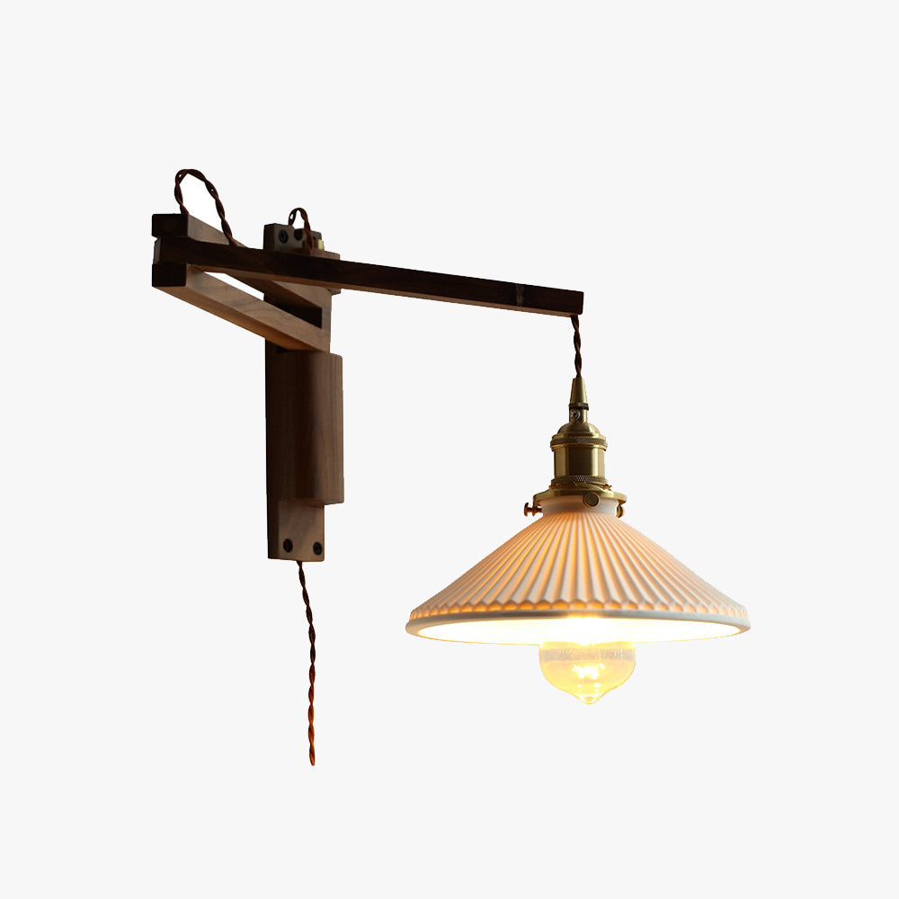 Muto Vintage Dome Ceramic/Wood Wall Lamp, Walnut/Wood/Clear