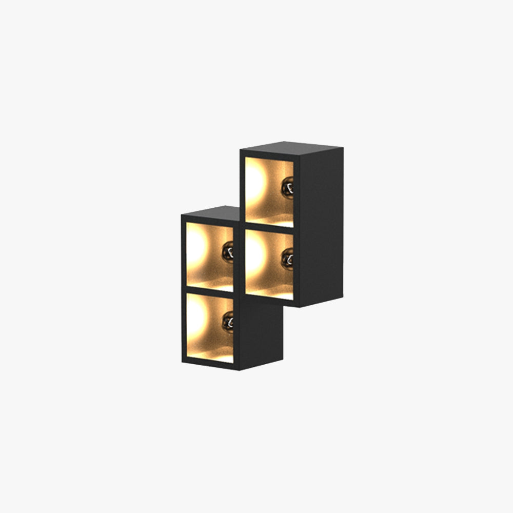 Ray Modern Cube Square Metal/Glass Outdoor Wall Lamp, Black