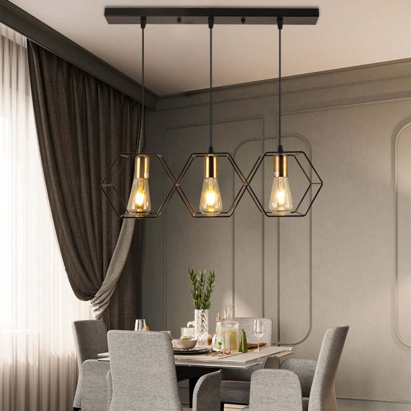 Arisha Rustic Farmhouse Geometry 3/5 Light Pendant Light, Black