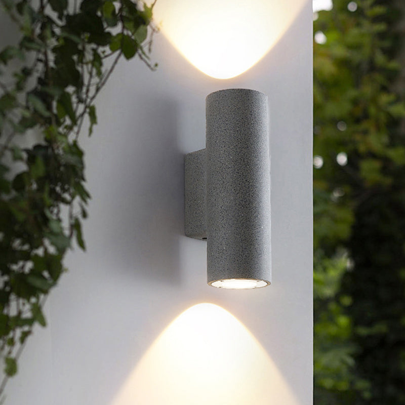 Ray Minimalist Cylindrical Double-headed Cement Outdoor Wall Lamp, Black/White