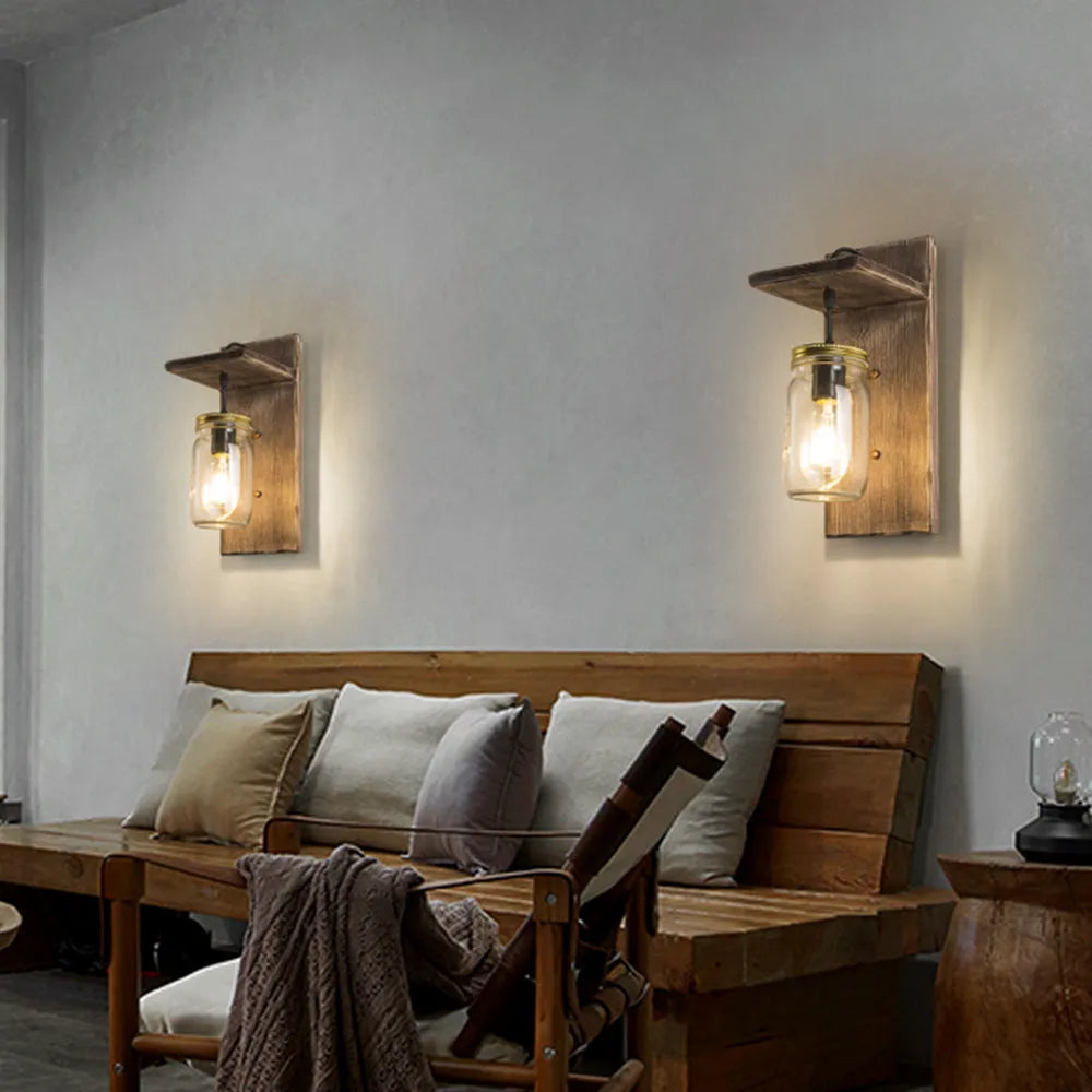 Epoch Vintage Jar Shape Wood Metal Wall Lamp