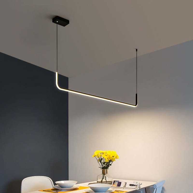 Arisha Modern Linear Pendant Light Double Frame, Black/Gold
