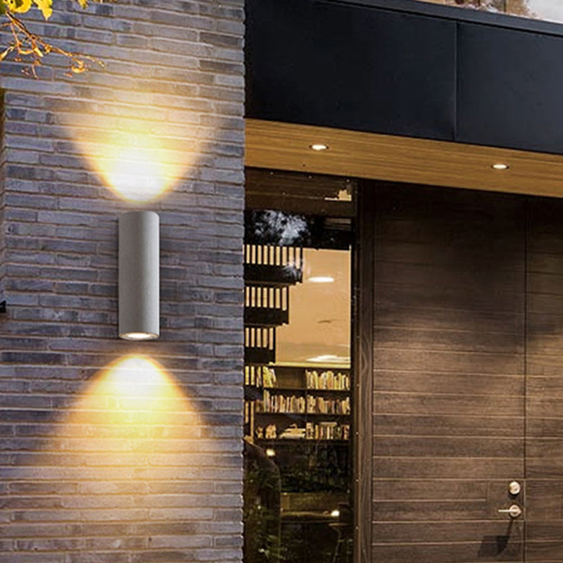 Ray Minimalist Cylindrical Double-headed Cement Outdoor Wall Lamp, Black/White