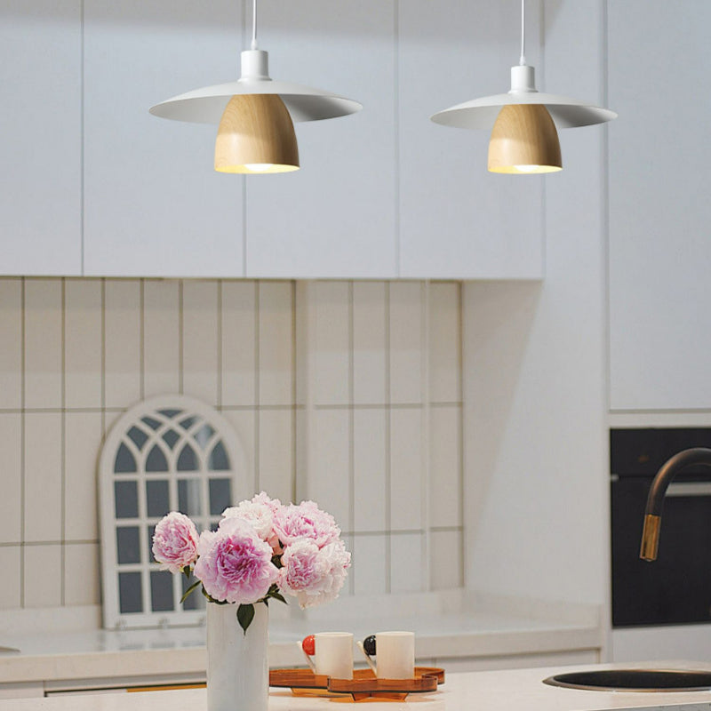 Valentina Modern LED Pendant Light White Wood Metal Bedroom