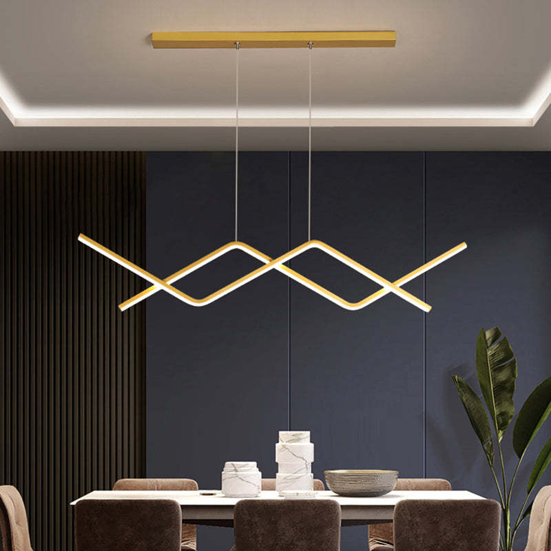 Arisha Pendant Light Linear/Double Curve Modern, Metal, Black/Gold