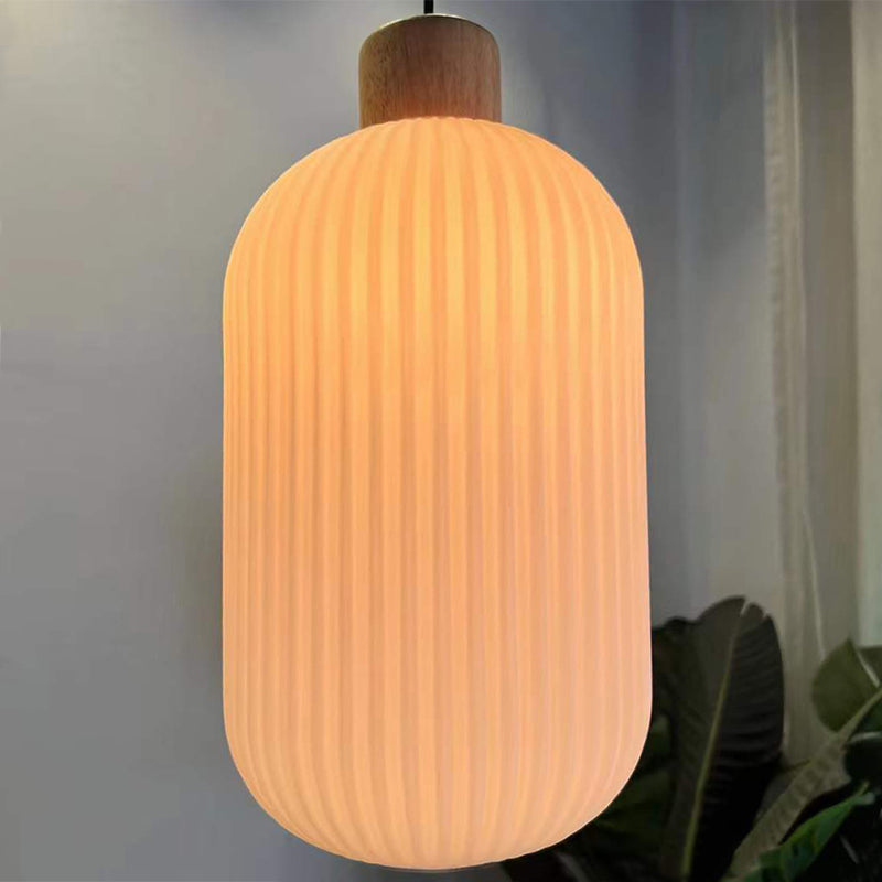 Muto Modern Wood/Glass Pendant Light, White