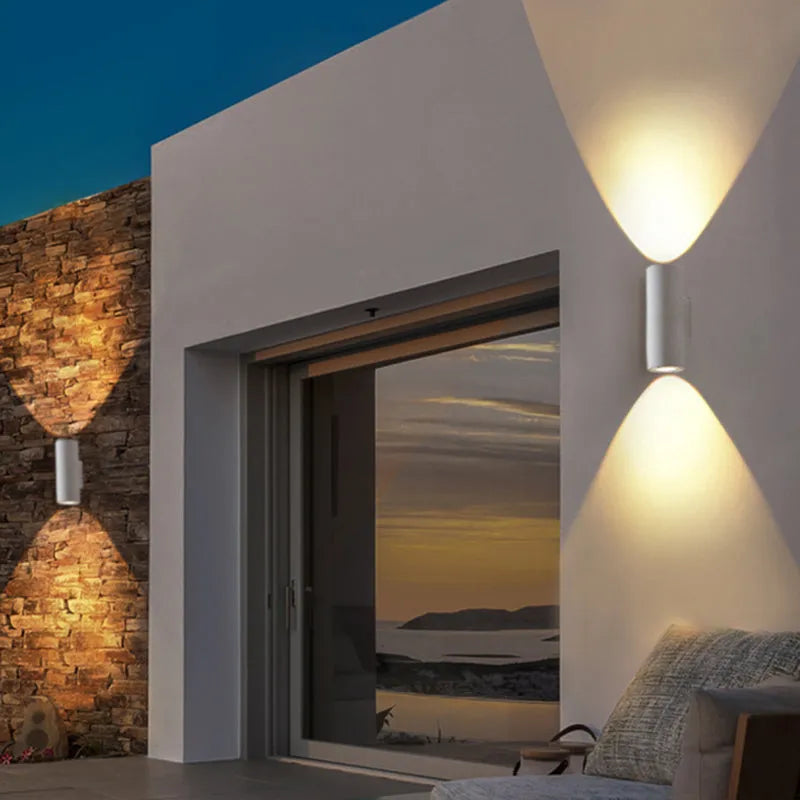 Ray Minimalist Cylindrical Double-headed Cement Outdoor Wall Lamp, Black/White