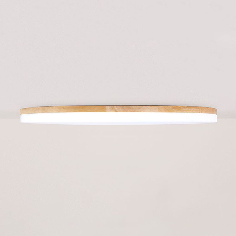 Muto Minimalist Wood Round Flush Mount Ceiling Light, Bedroom