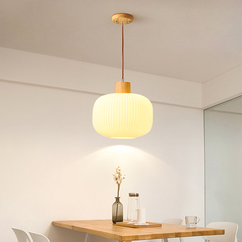 Muto Modern Wood/Glass Pendant Light, White