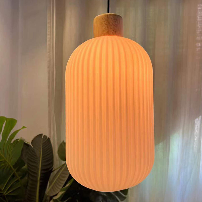Muto Modern Wood/Glass Pendant Light, White