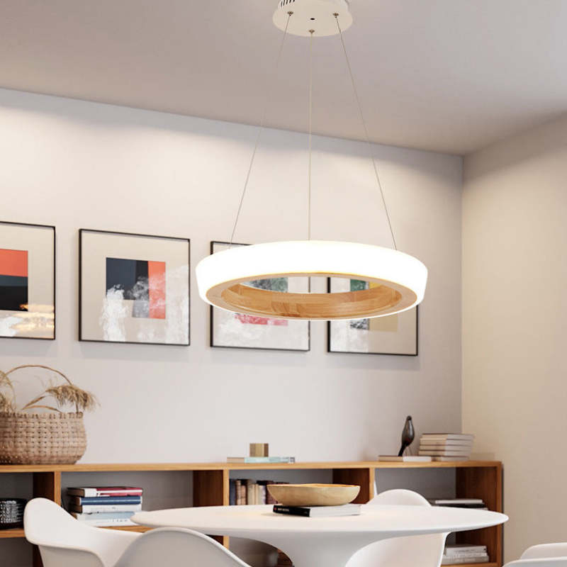 Muto Modern Ring Wood Pendant Light