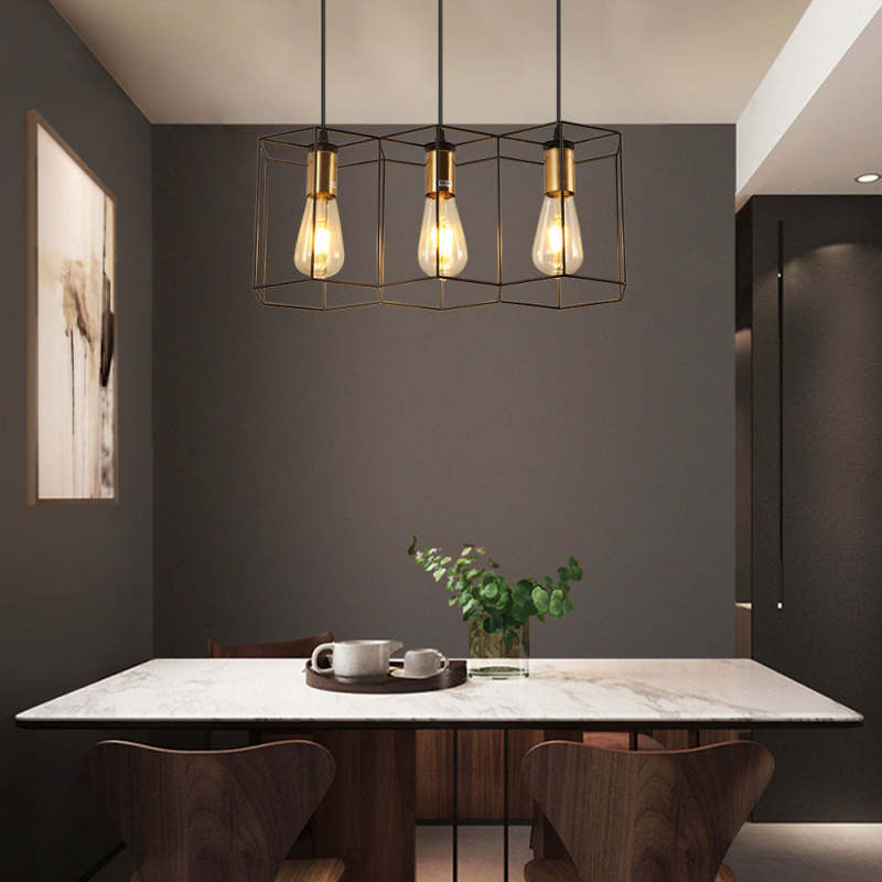 Arisha Rustic Farmhouse Geometry 3/5 Light Pendant Light, Black