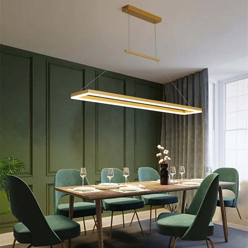 Arisha Modern Rectangular Hanging Pendant Light, Gold/Coffee