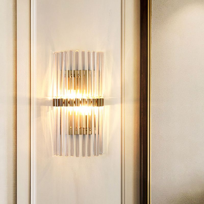 Ray Modern Cylindrical Metal/Crystal Wall Lamp, Gold